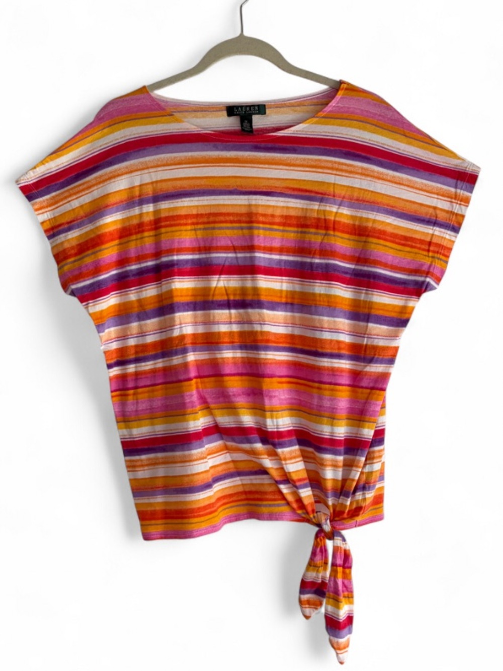 Ralph Lauren 100% Cotton Striped Tie Hem Tee Shirt Size 1X
